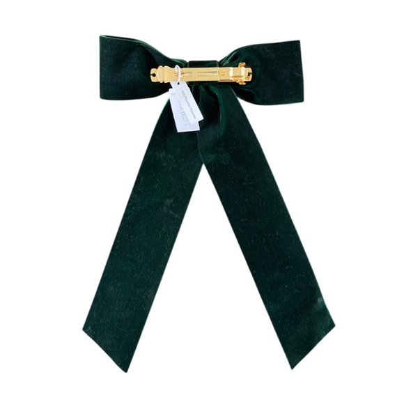 J. Crew Dark Green Velvet Hair Bow Barrette NWT Deep Emerald Green - Picture 6 of 8